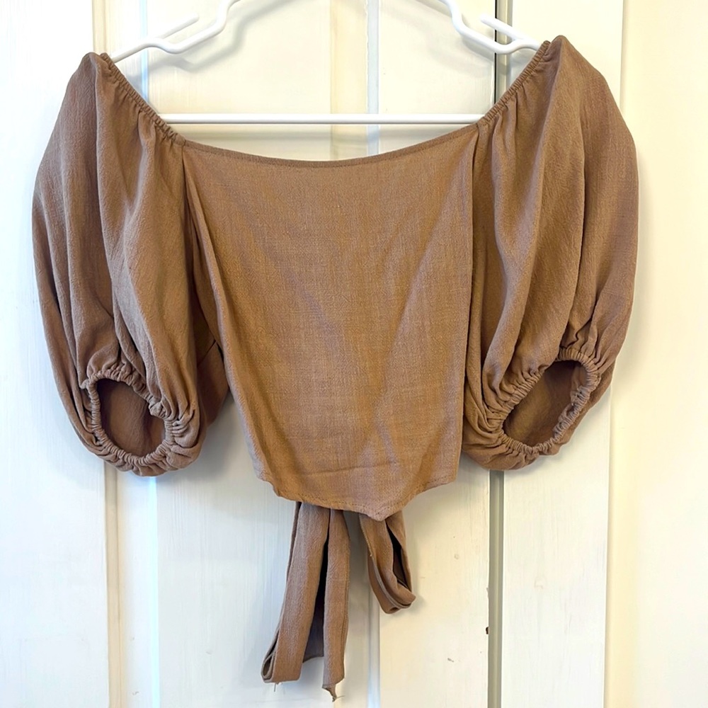 Toffee colored crop with tie back
